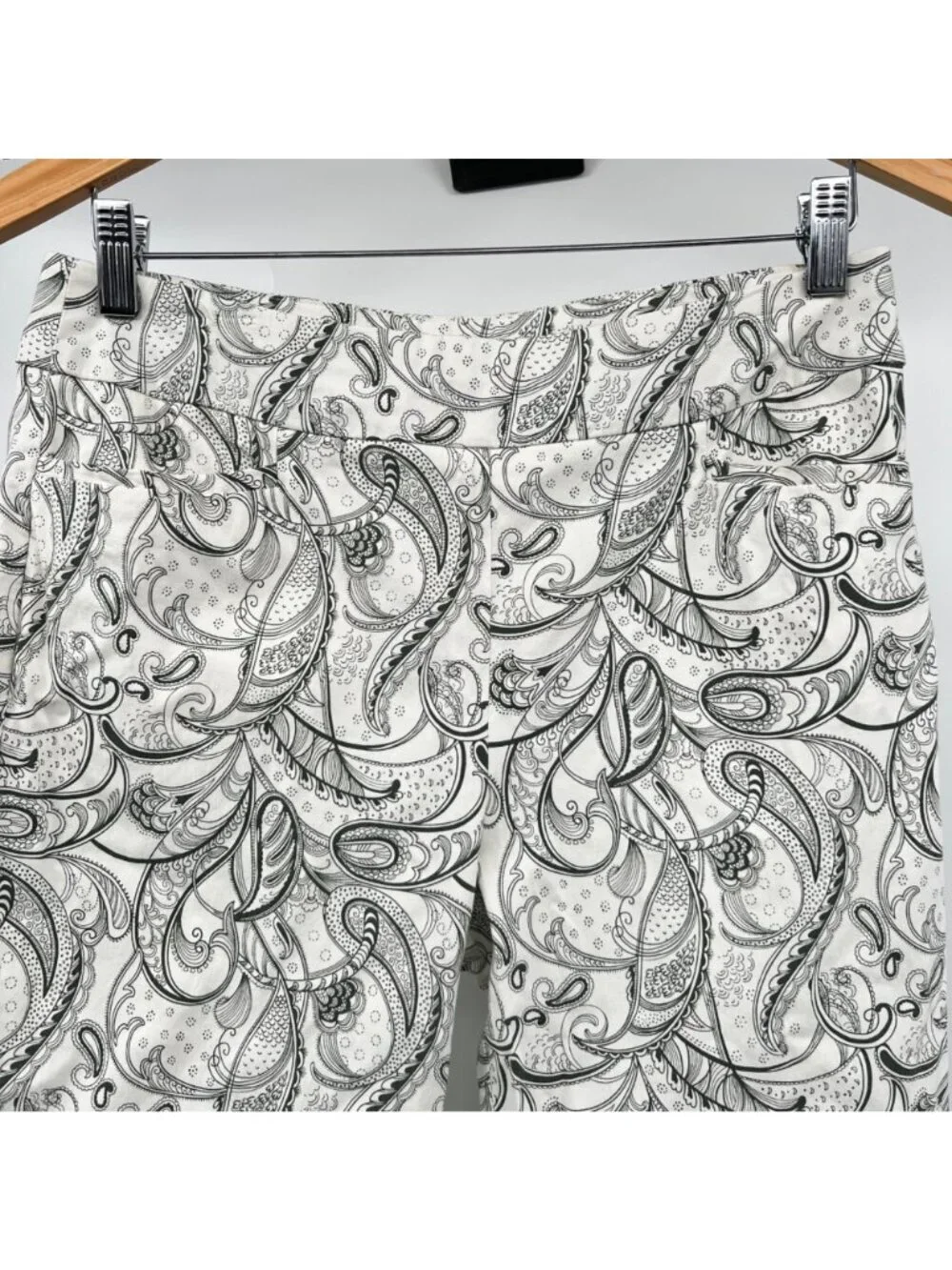 Chico's Womens Paisley Ankle Pants Pull On White/Green Size 6 Pockets